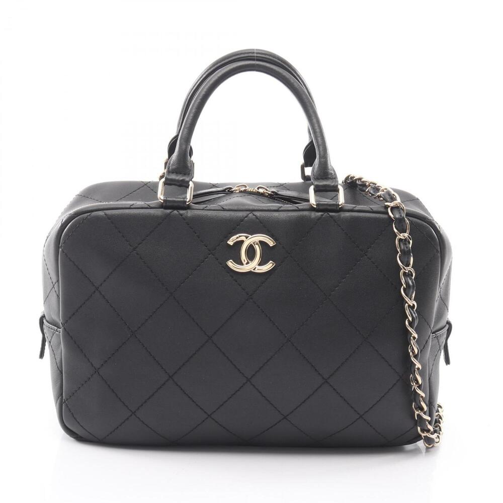 Chanel Matelassé 2-Way Handbag, Leather, Women's, Black